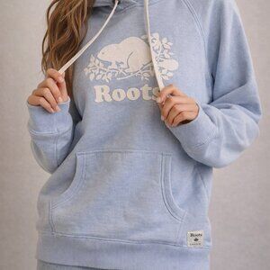 Roots Light Blue Beaver Logo Hoodie Size L